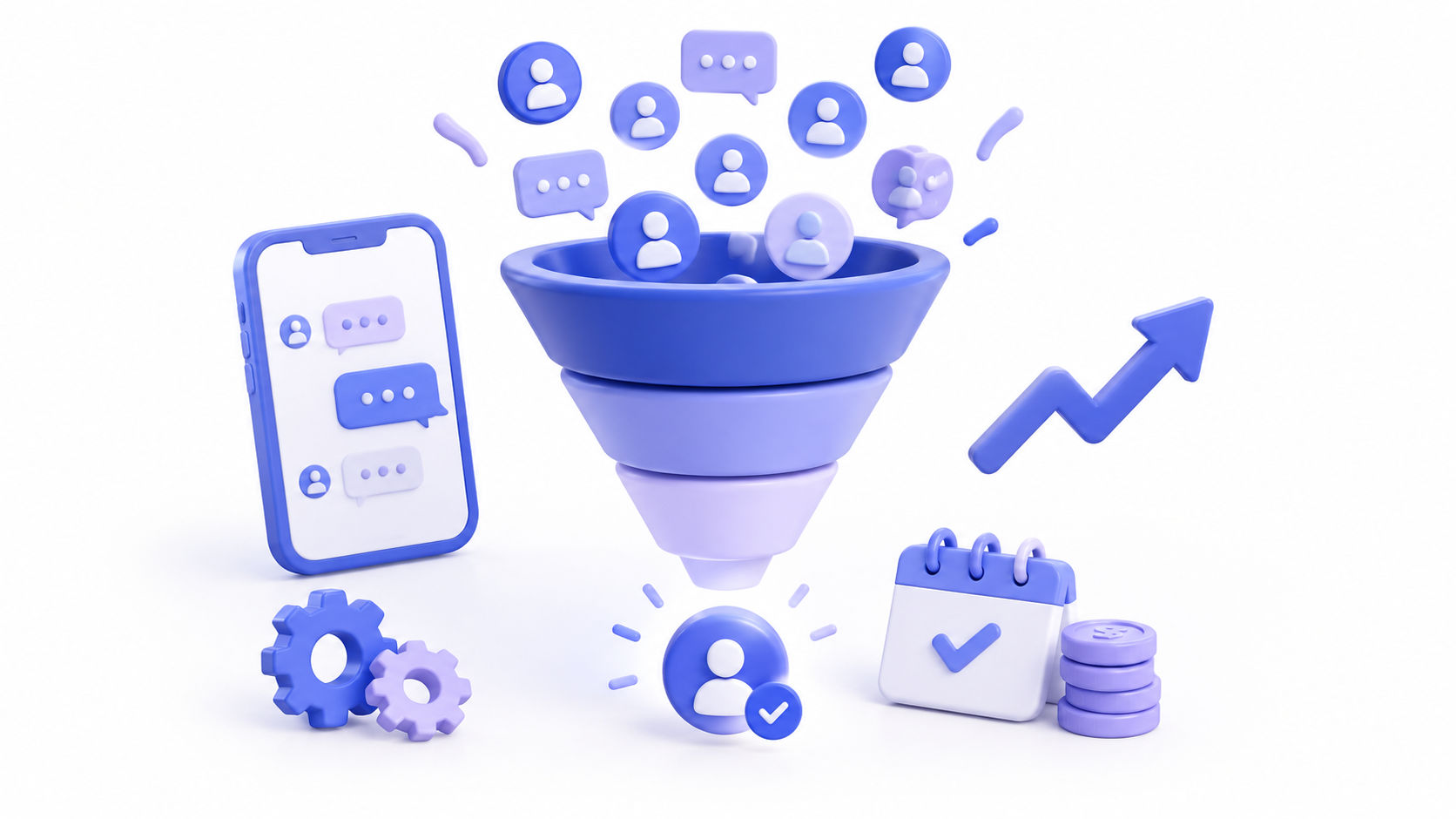 3D Marketing Funnel with Growth Icons